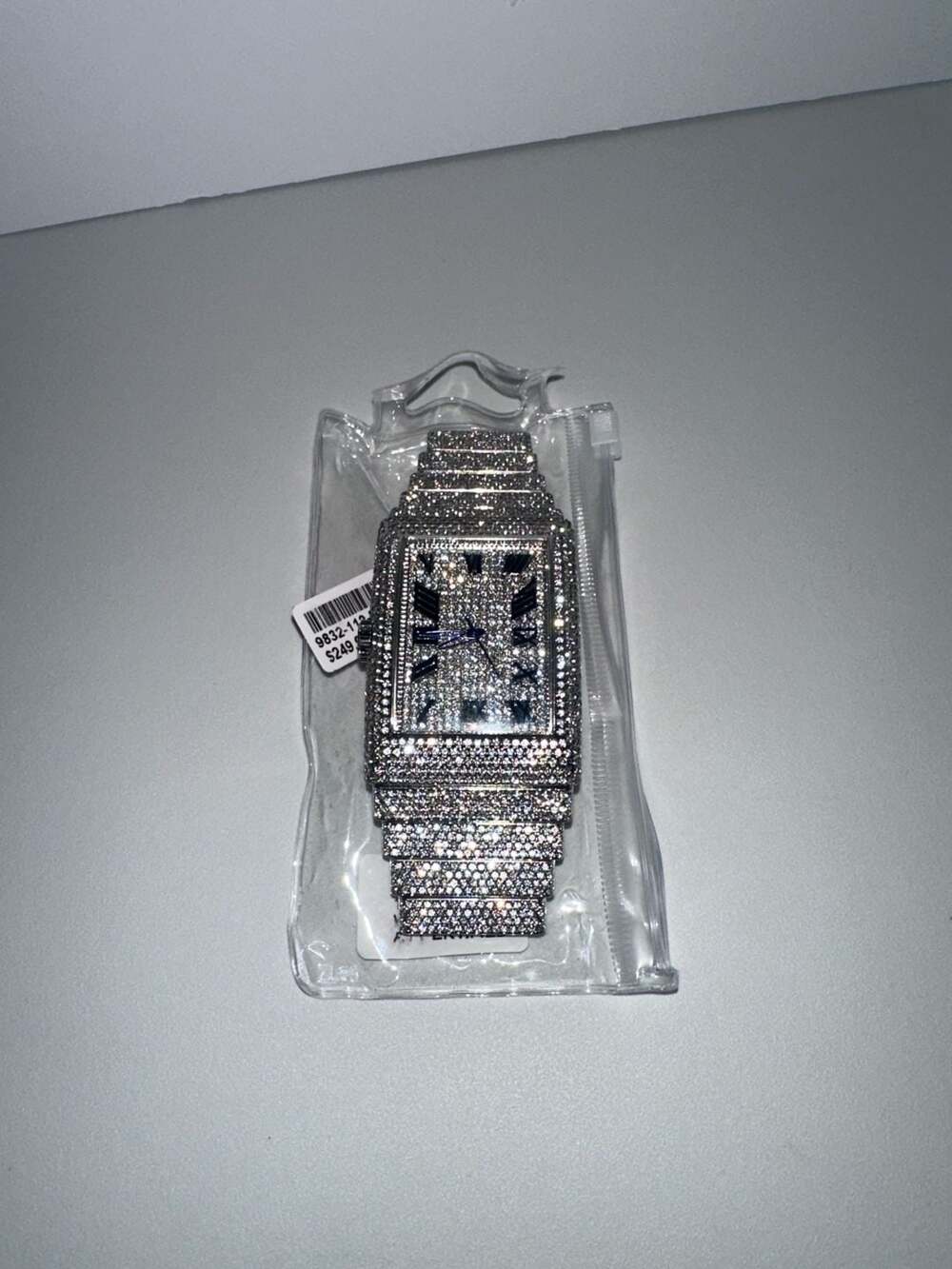 Ice Star Fully Iced Out Diamond Rectangle Watch Silver